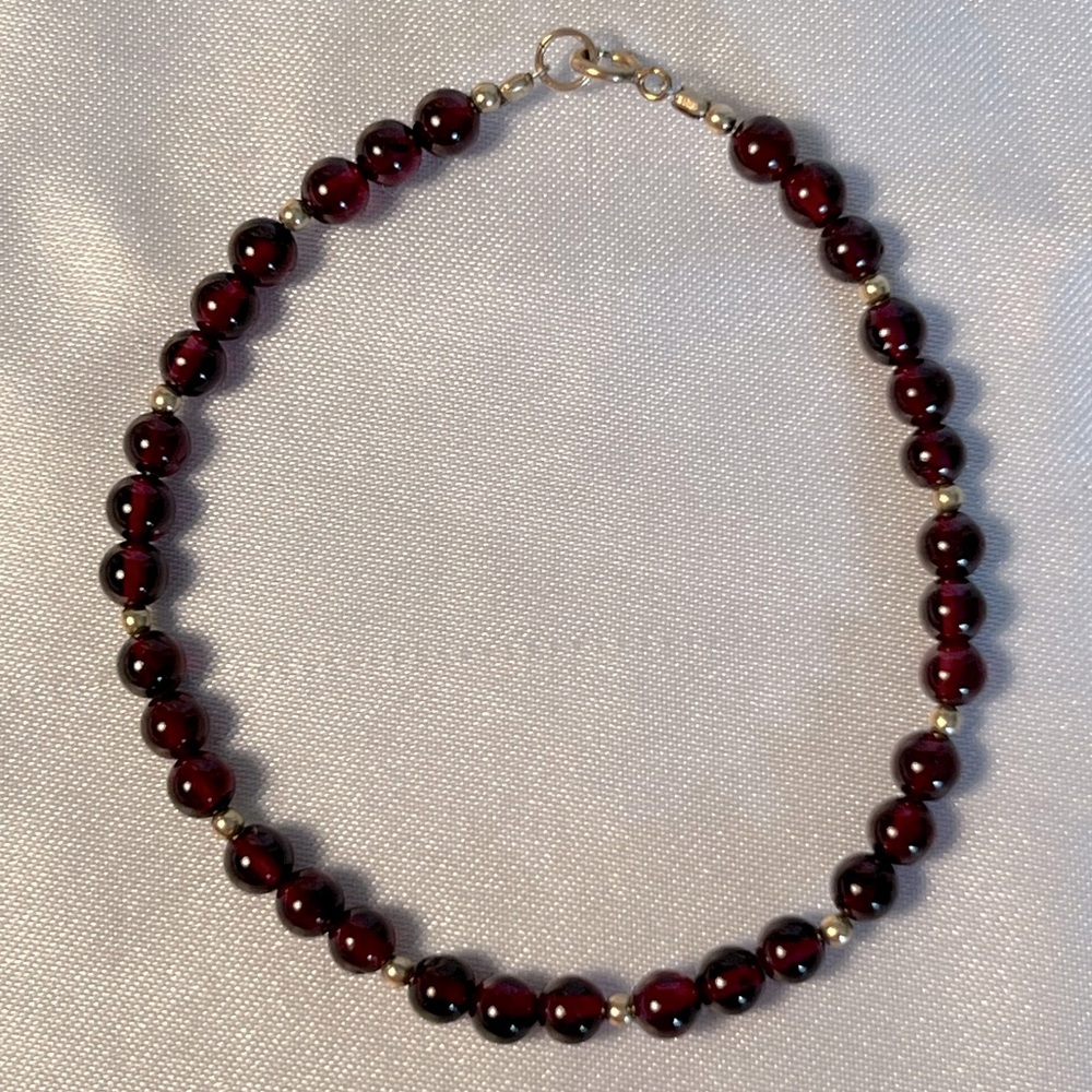 14K Yellow Gold and Red Gemstone Bracelet
